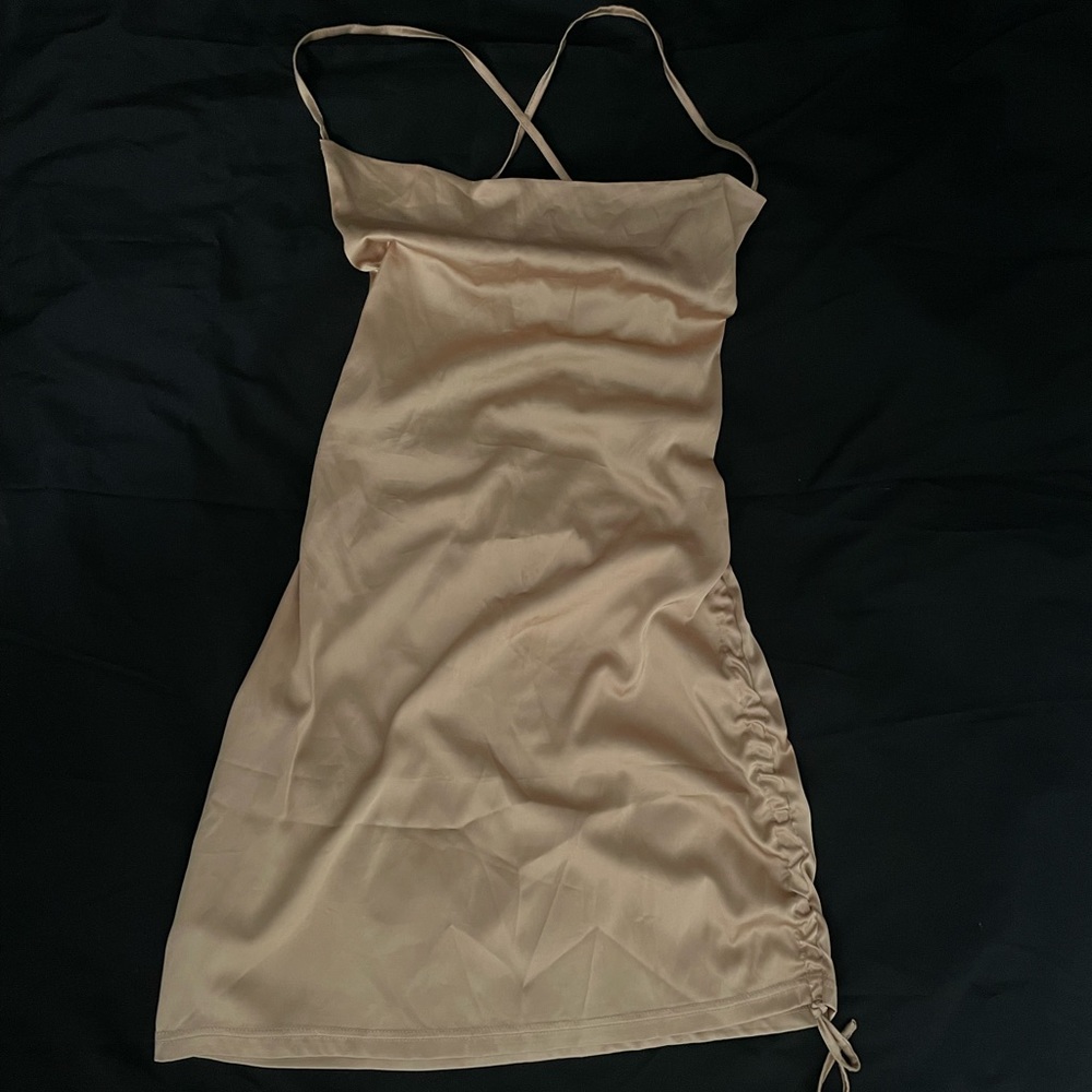 SHEIN SXY Draped Drawstring Side Lace Up Backless Satin Bodycon Dress